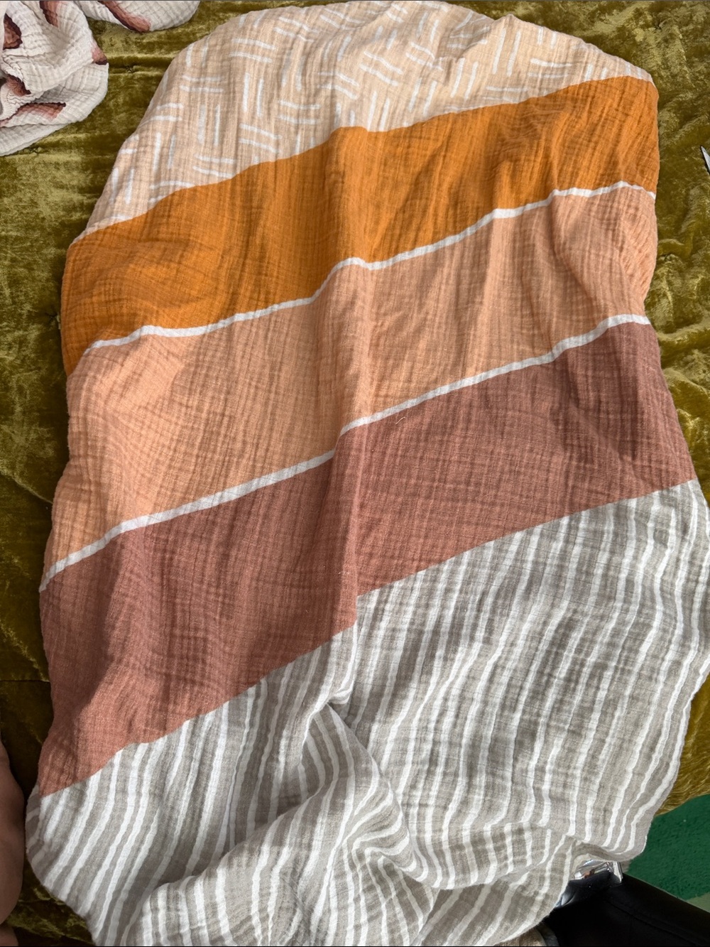 Striped Multi-Color Muslin crib sheet- Peach, Rust, Cream